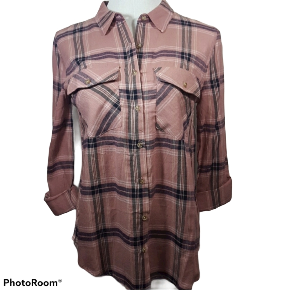 Charlotte Russe Pink & Blue Plaid Shirt Size Small